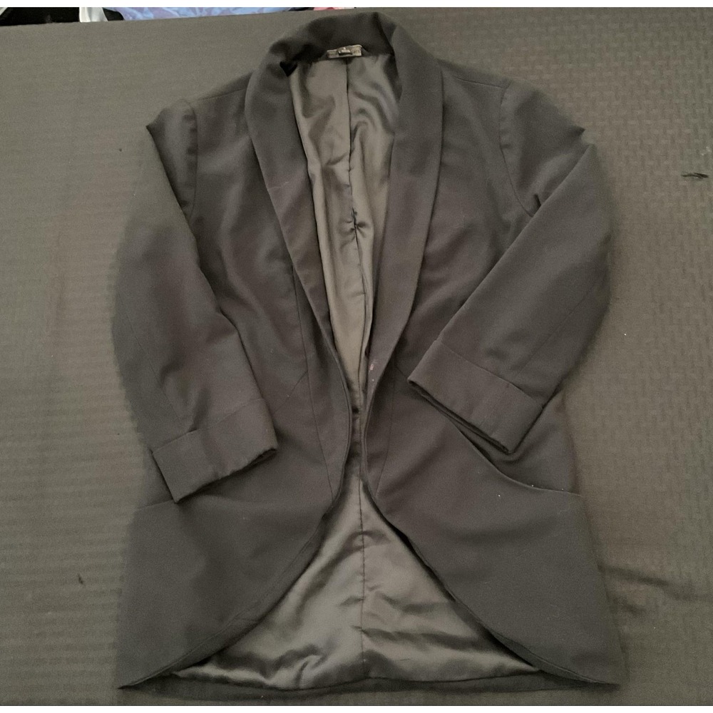 Banana Republic Blazer Womens 2 Black Shawl Collar 3/4 Sleeve Open Front